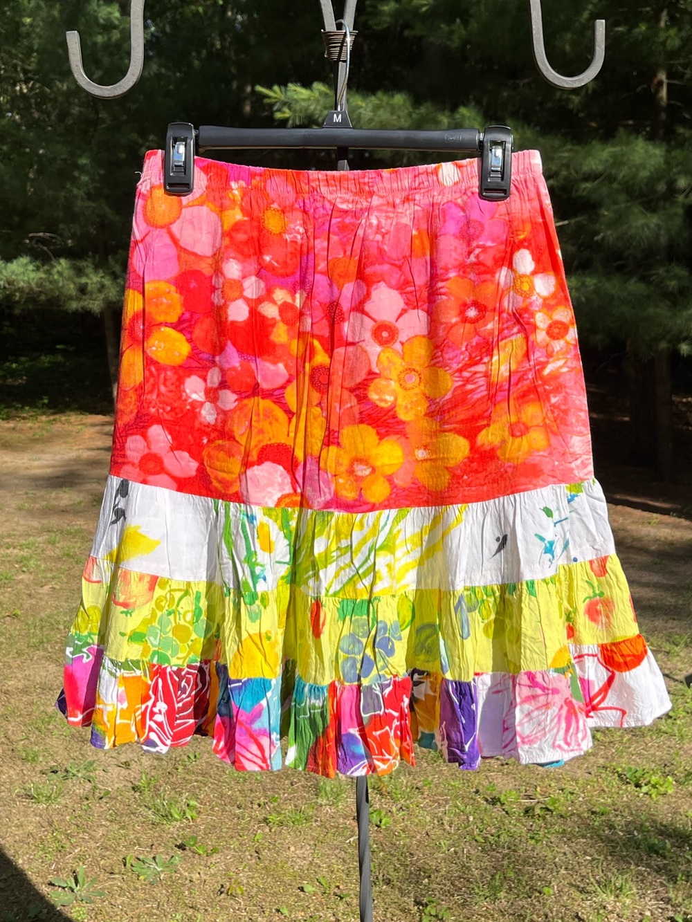 Jams World 50 Years Sundaisy Pink Tiered Mini Skirt Size L Colorful Strawberry
